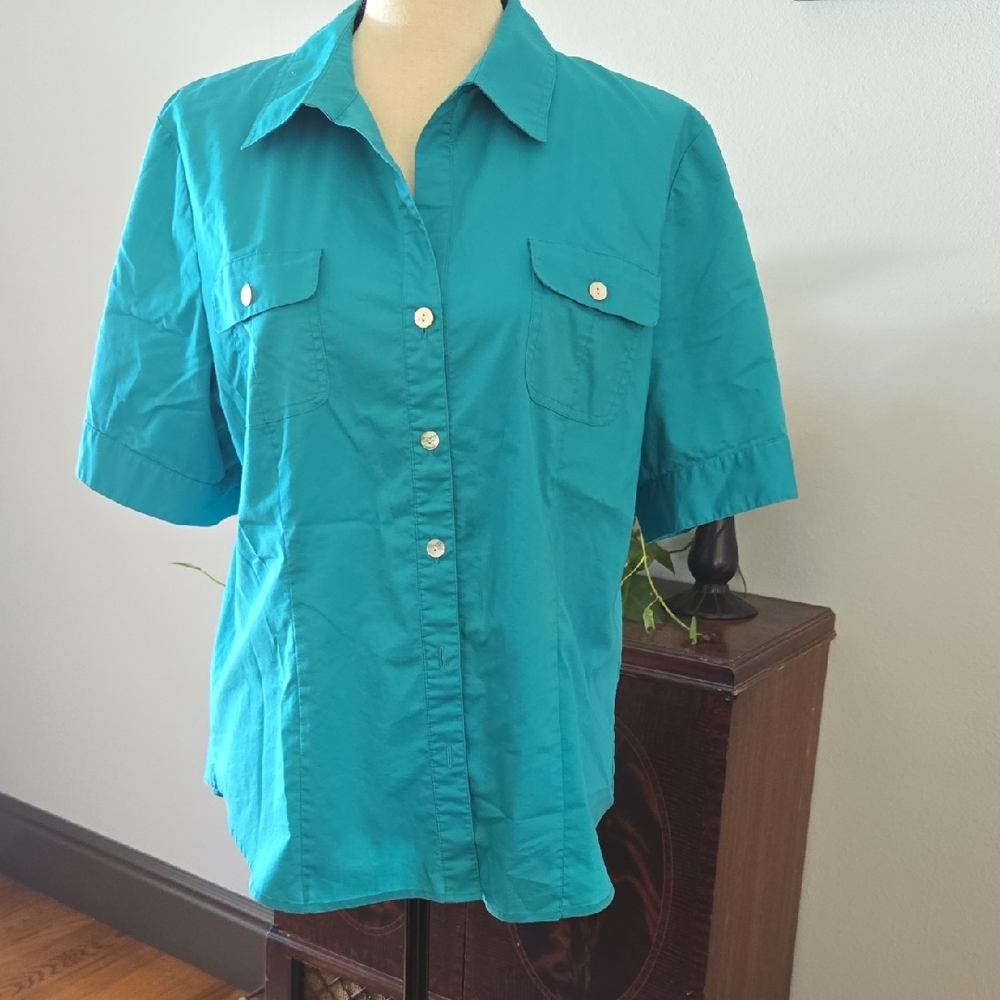 Chico's Teal Button-Down Shirt with Pockets